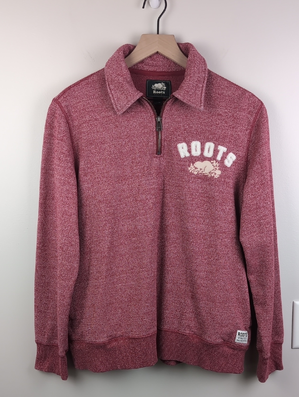 Roots | Heather Burgundy Quarter-Zip Pullover | Large
